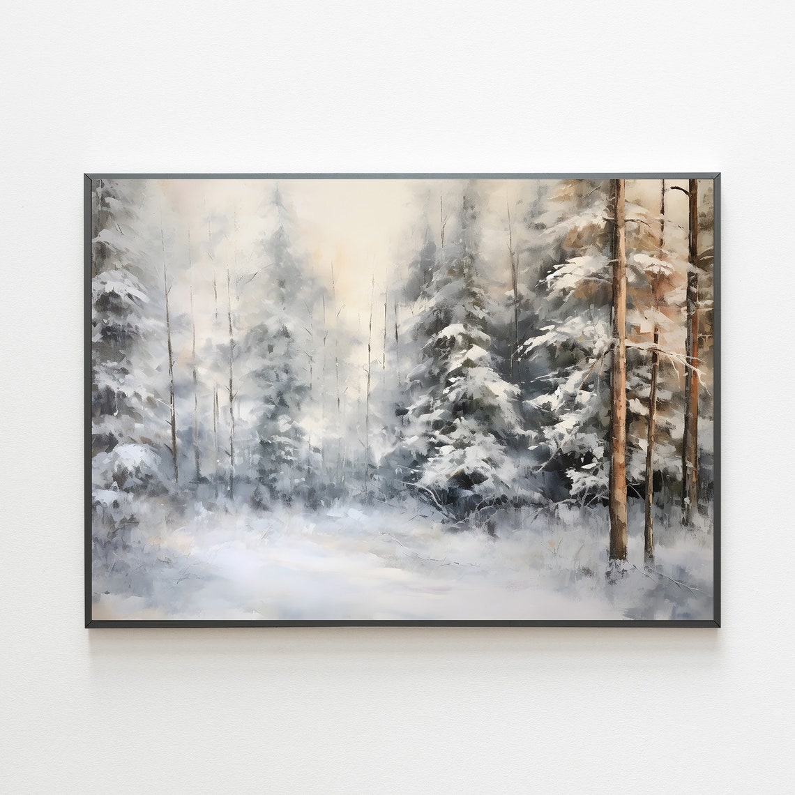 Snowy Forest Vintage Oil Painting Rustic Winter Landscape Poster