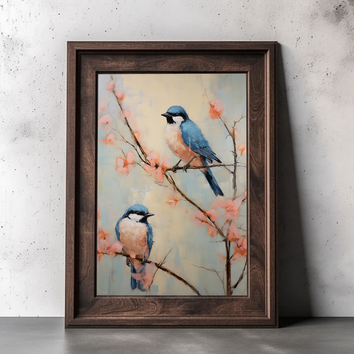 Pair Of Bluebirds On Cherry Blossom Branches Spring Morning Poster - Image 2