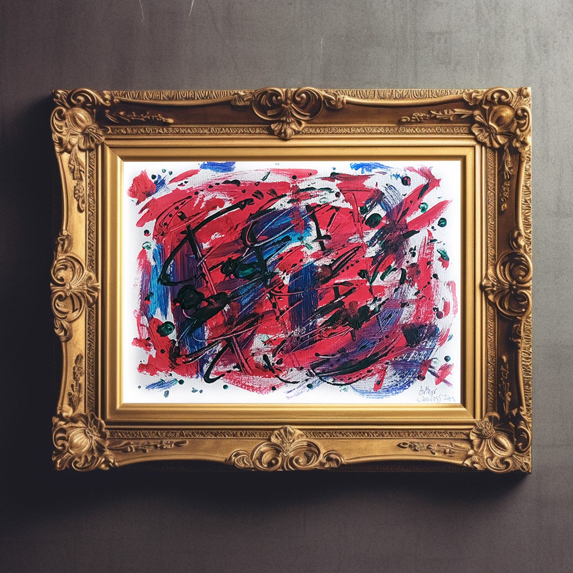 Energetic Pink And Blue Gestural Brushstroke Abstract Poster - Image 3