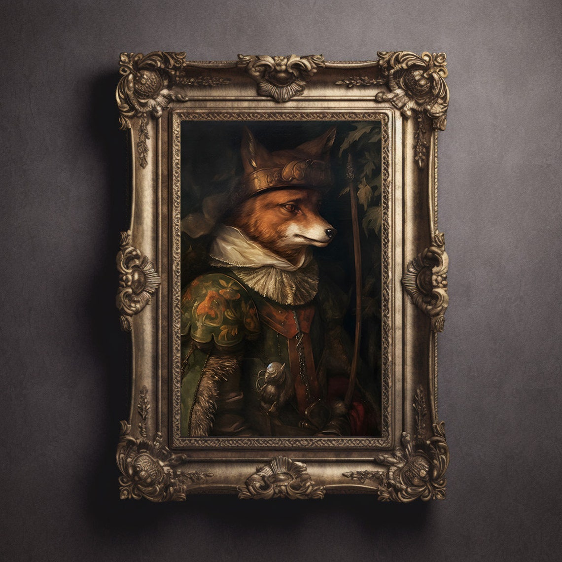 Fox Knight In Armor Victorian Animal Portrait Oil Painting Poster - Image 2