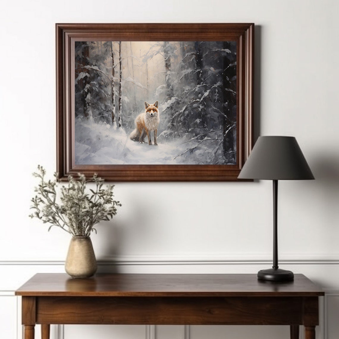 Wild Red Fox In Misty Snowy Pine Forest Dark Winter Snow Poster - Image 2