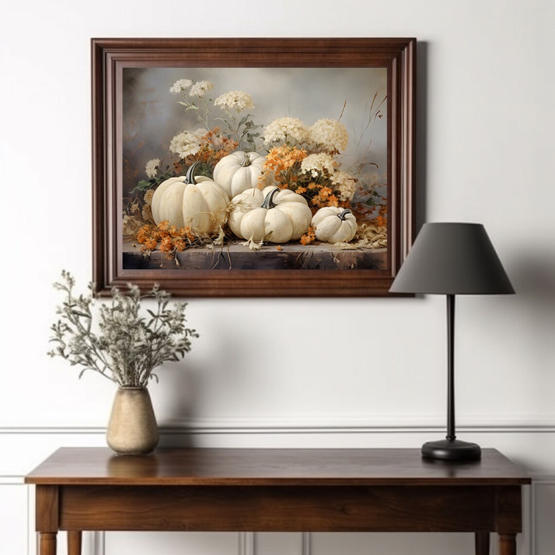 Harvest Fall Print, White Pumpkin Rustic Decor - Image 2