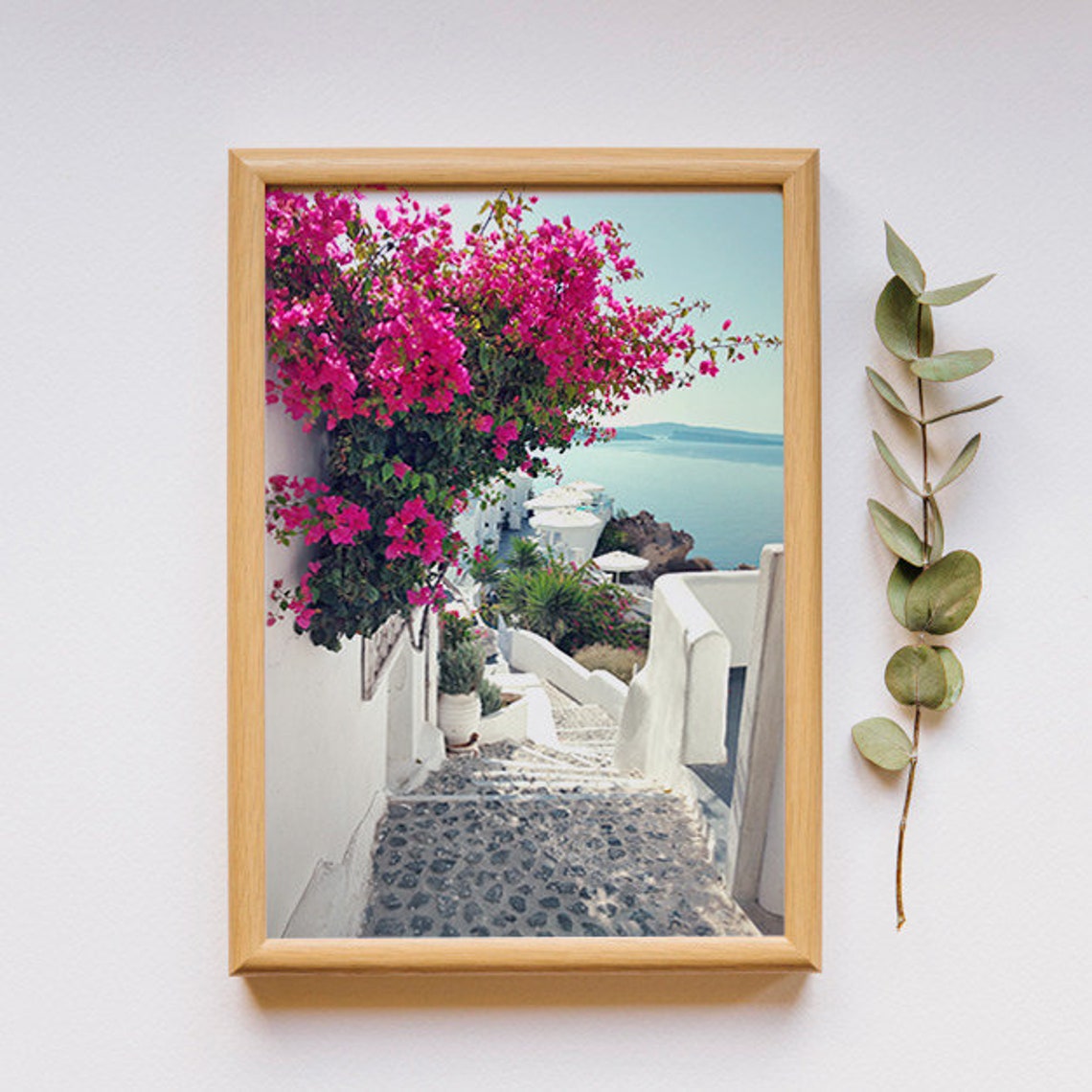Santorini Alley Bougainvillea Whitewashed Steps Sea View Poster