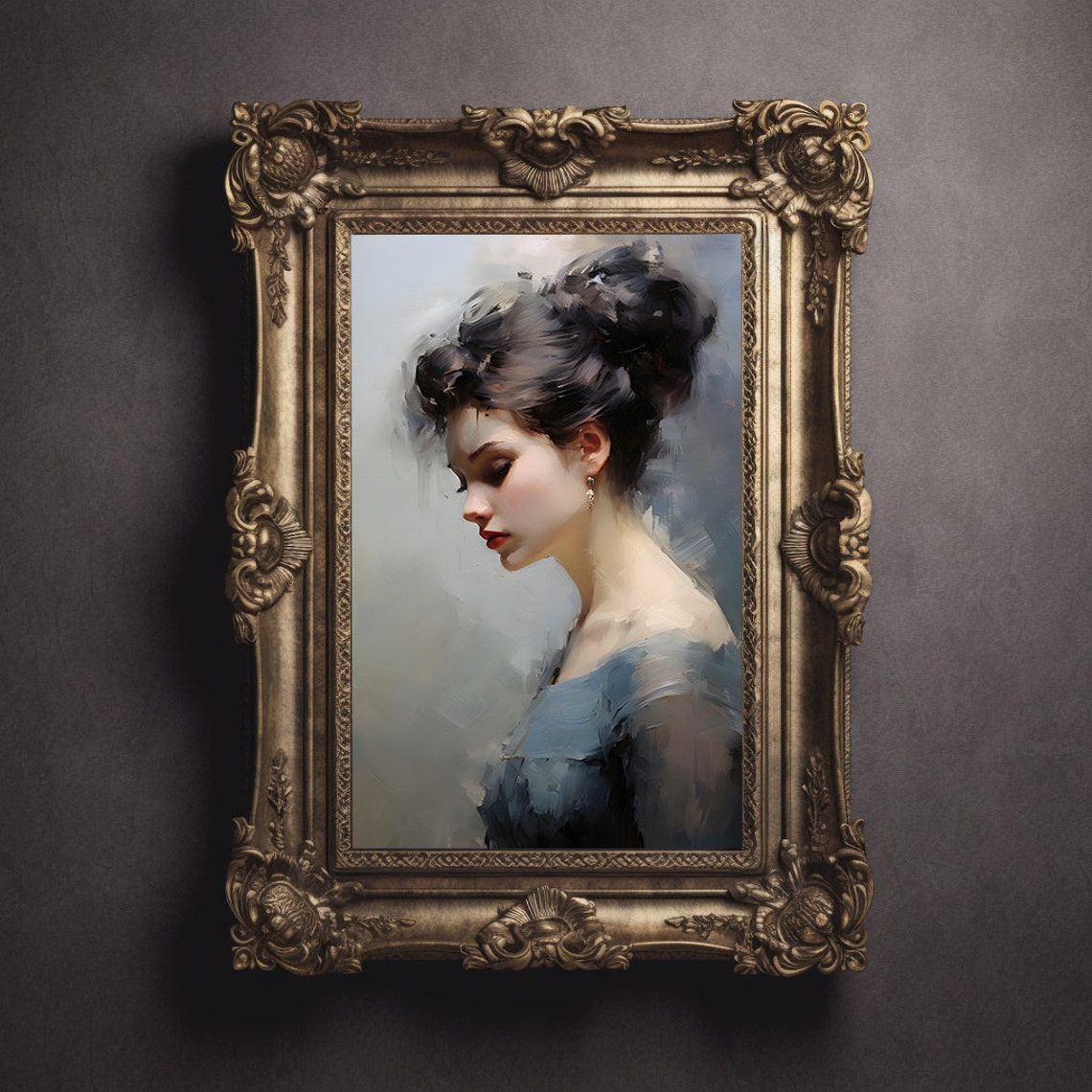 Moody Portrait Oil Painting Of A Woman Vintage French Wall Art Victorian Aesthetic Art Vintage Art Print Dark Academia - Image 3