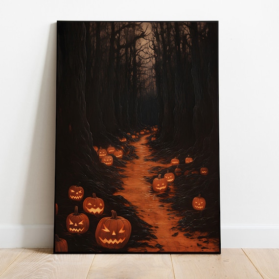 Spooky Forest Painting Witchy Halloween Wall Art Moody Forest Print Moody Halloween Art