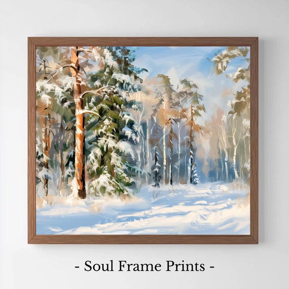 Quiet Winter Forest At Dawn Snowy Pine Landscape Rustic Wall Art Serene Scene Decor Print 141