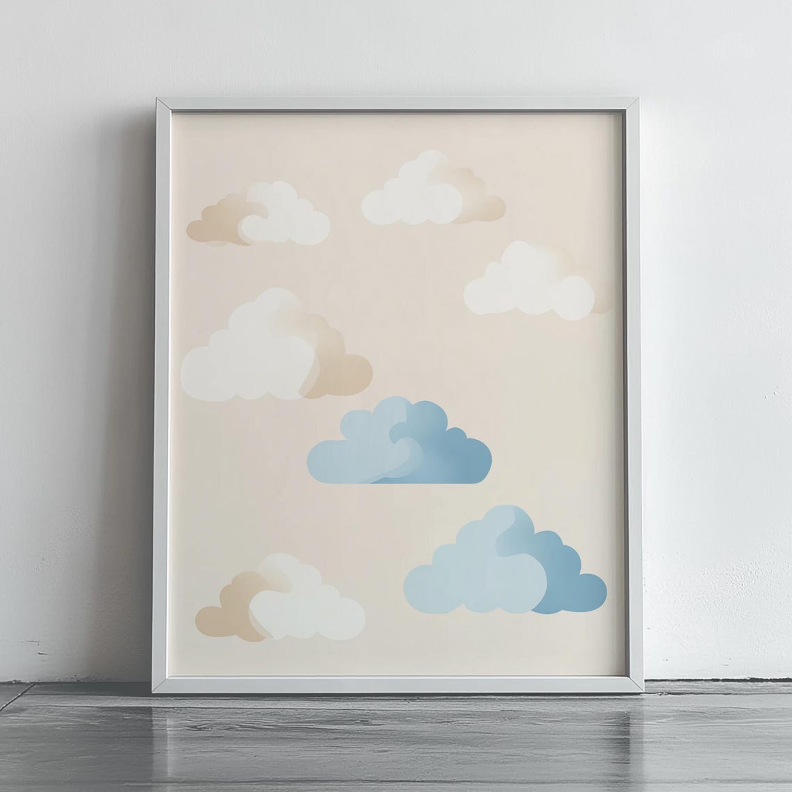 Minimalist Blue Beige Cloud Poster Dreamy Sky Nursery Decor Soft Art