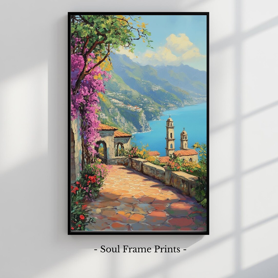 Ravello Amalfi Coast Painting Poster With Flowered Terrace Overlook