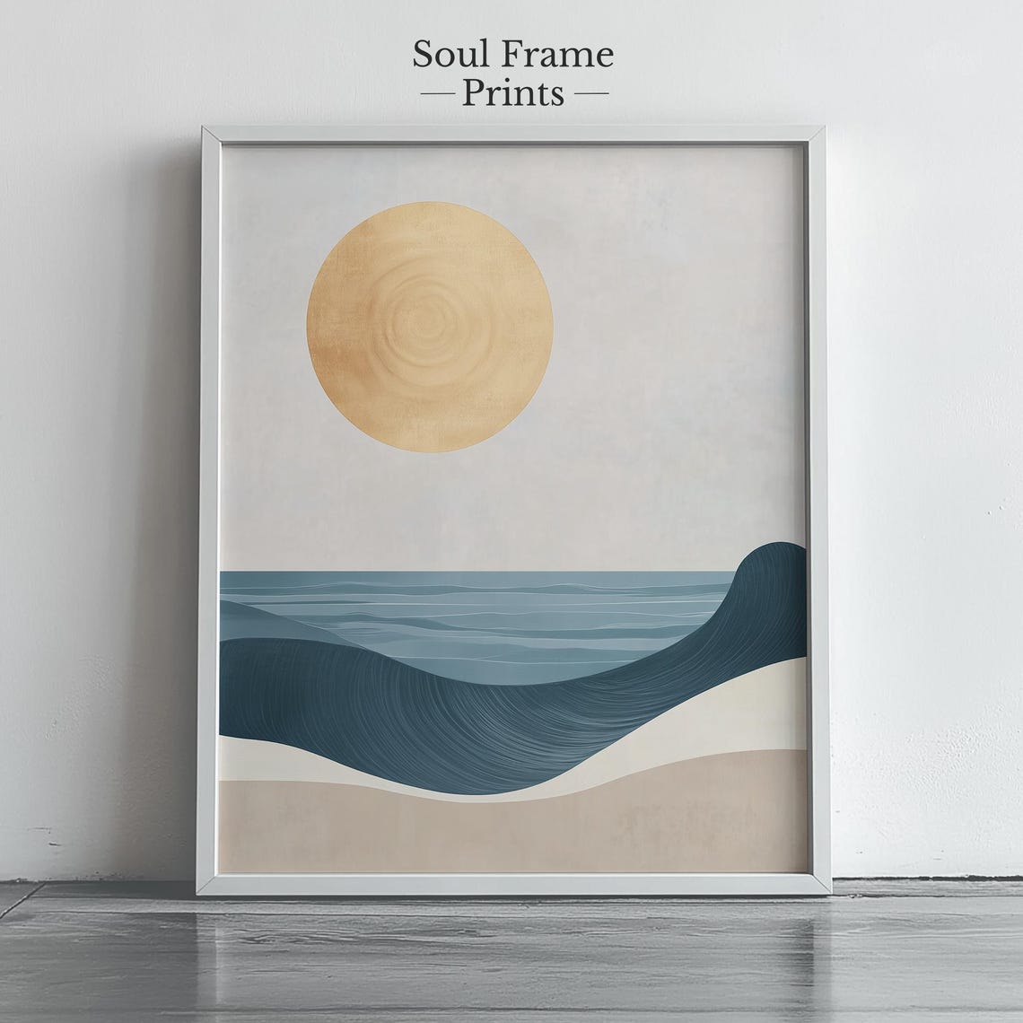 Minimalist Ocean Wave Sun Wall Art Abstract Neutral Seascape Decor