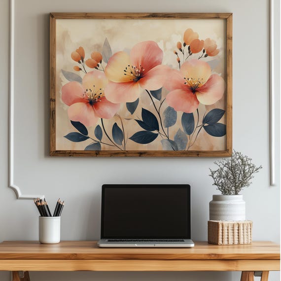 Dusty Pink Floral Wall Art Spring Flower Peach And Gold Botanical Modern Boho Home Decor Bedroom Poster 3