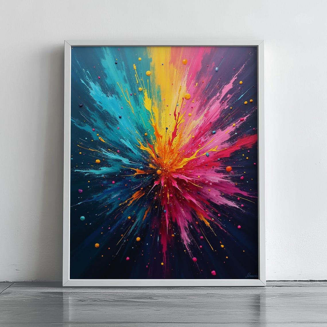Vibrant Neon Color Burst Radiating Paint Splash Abstract Poster