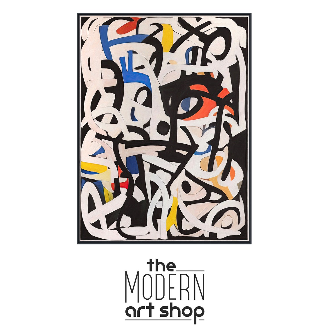 Black White Colorful Gestural Abstract Expressionist Line Wall Art - Image 4