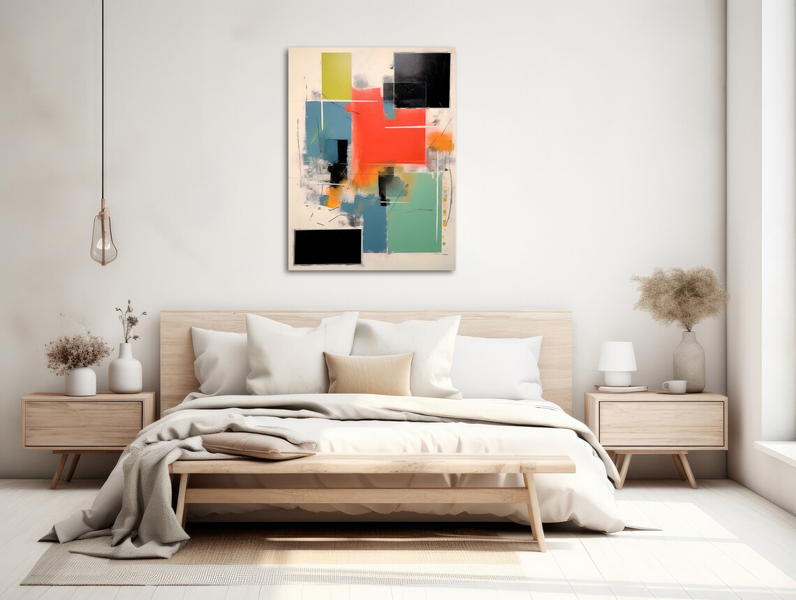 Large Geometric Wall Art Framed Print Modern Abstract Painting Orange Black Teal Perfect Proportions - Image 2