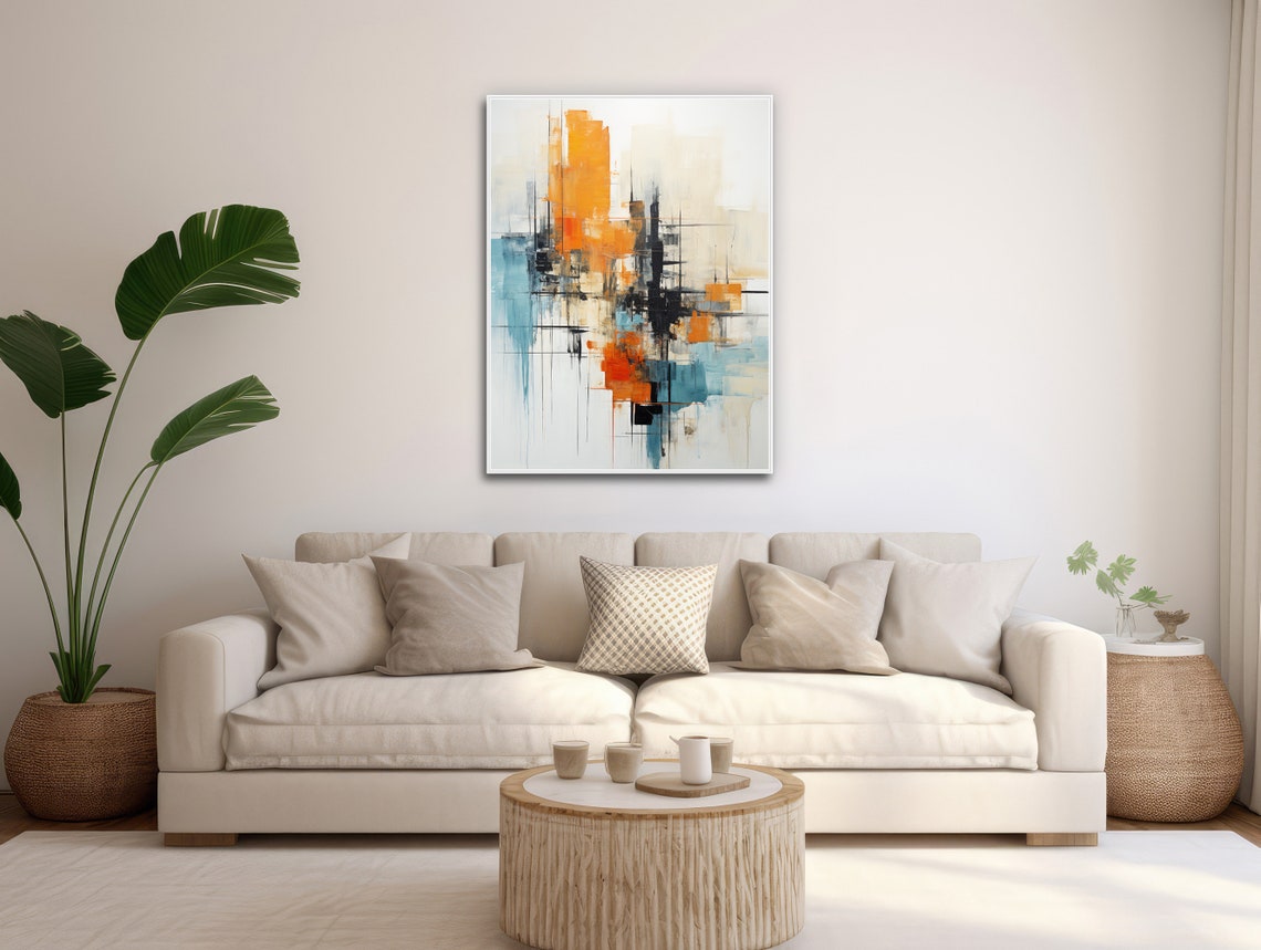 Orange Black Abstract Geometric Modern Minimal Dynamic Block Wall Art - Image 3
