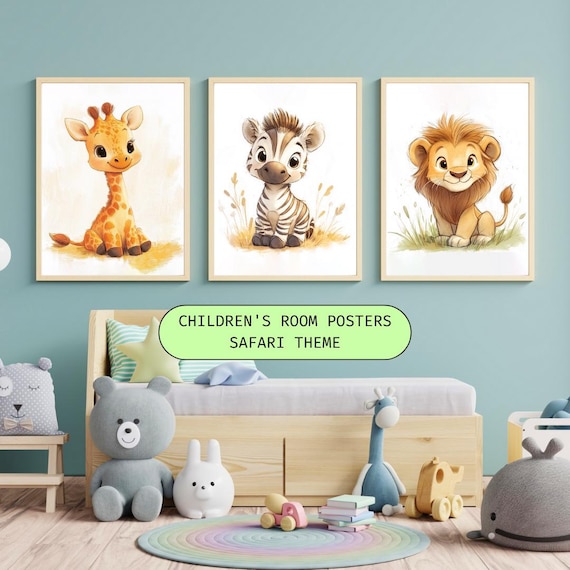 Sweet Baby Safari Animals Trio Giraffe Zebra Lion Kids Poster