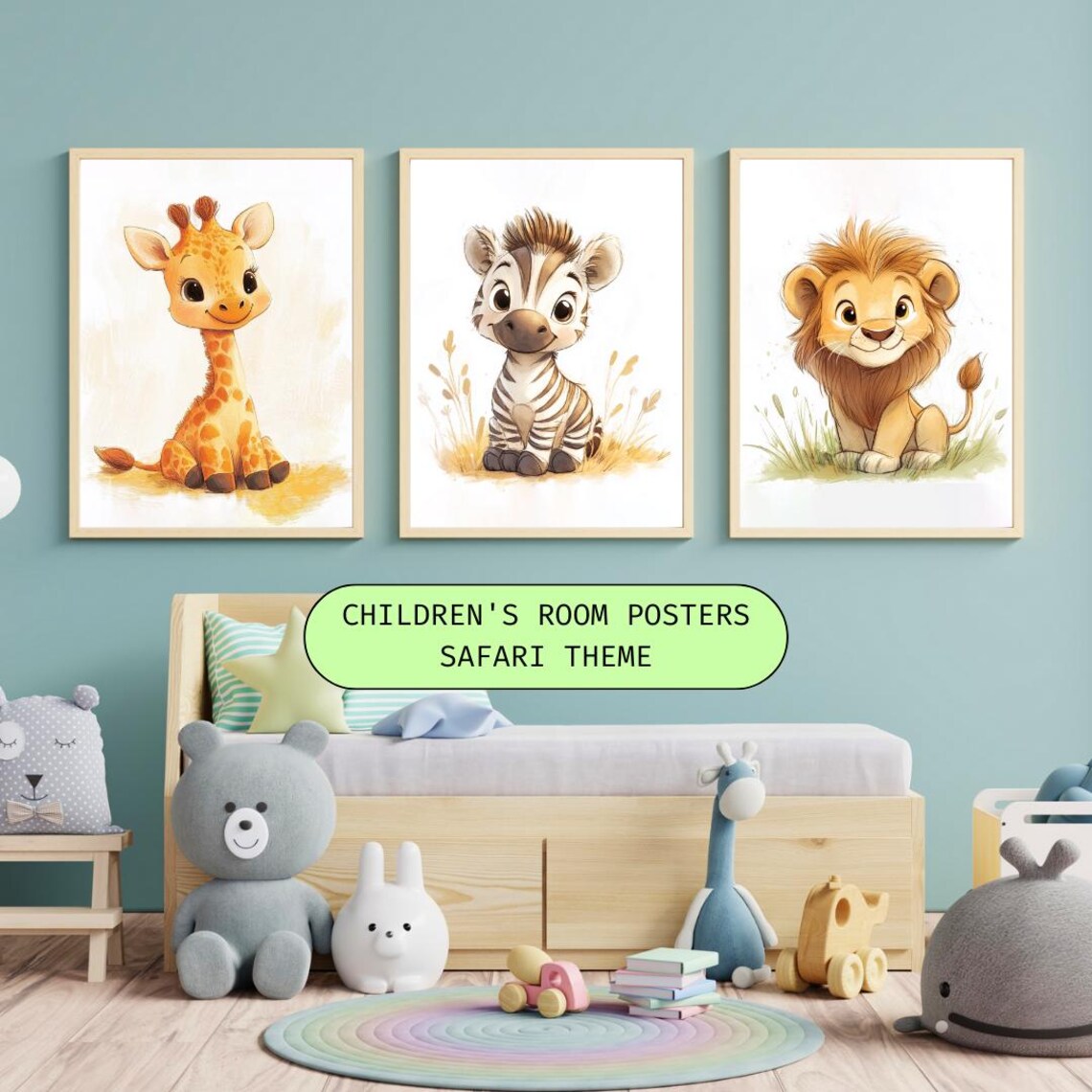 Sweet Baby Safari Animals Trio Giraffe Zebra Lion Kids Poster
