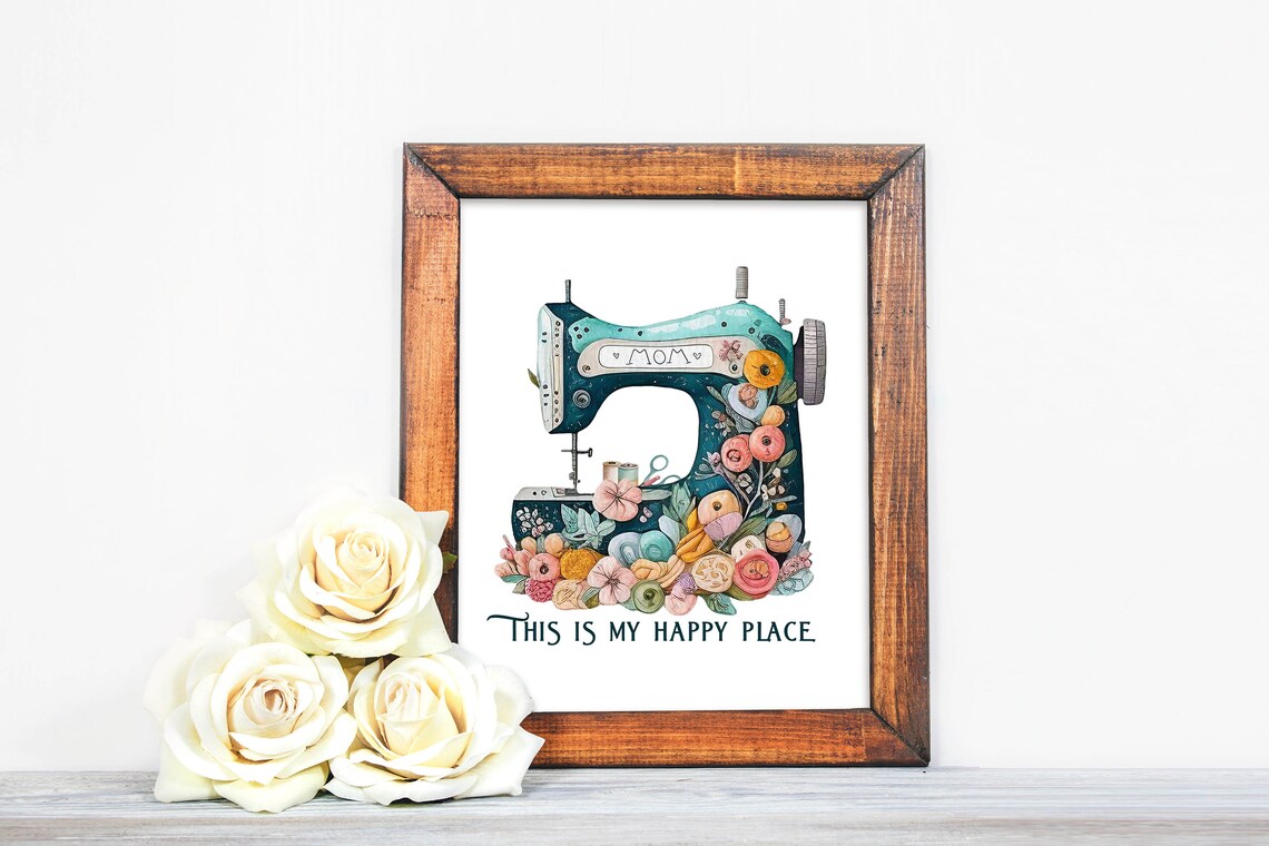 This Is My Happy Place Mom Floral Vintage Sewing Machine Poster - Image 3