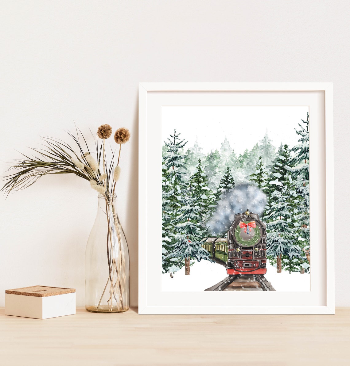 Christmas Train Vintage Steam Engine Snowy Pines Holiday Poster - Image 3