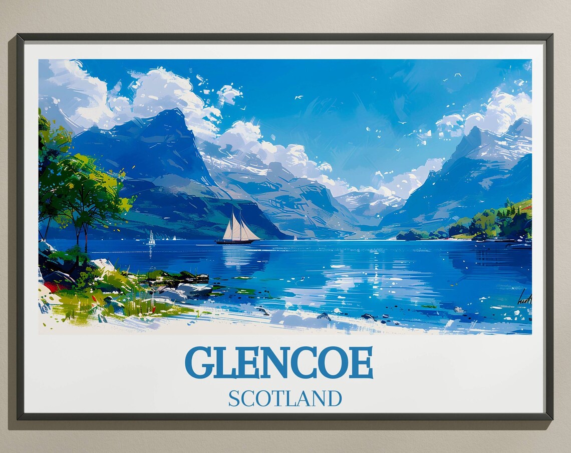Glencoe Scotland Mountain Lake Sailboats Summer Travel Poster
