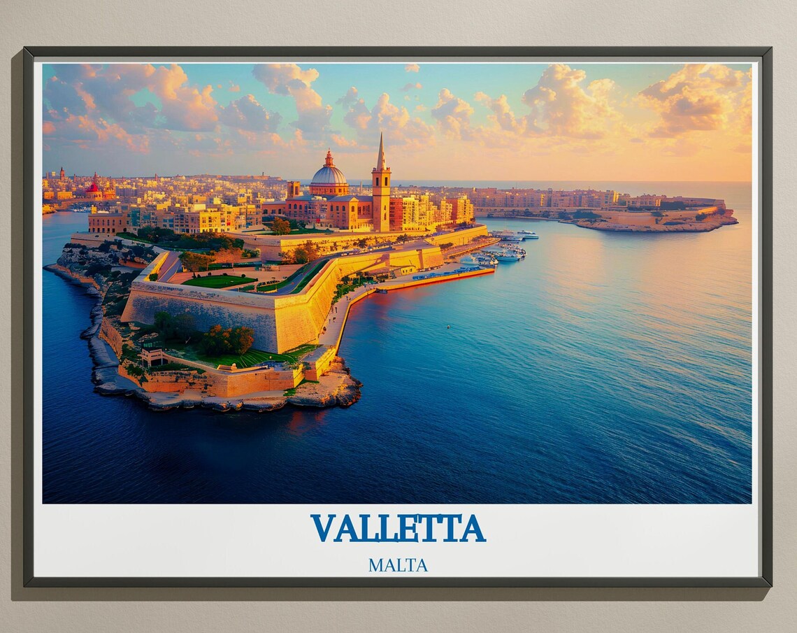 Valletta Grand Harbour Malta Sunset Aerial View Travel Poster