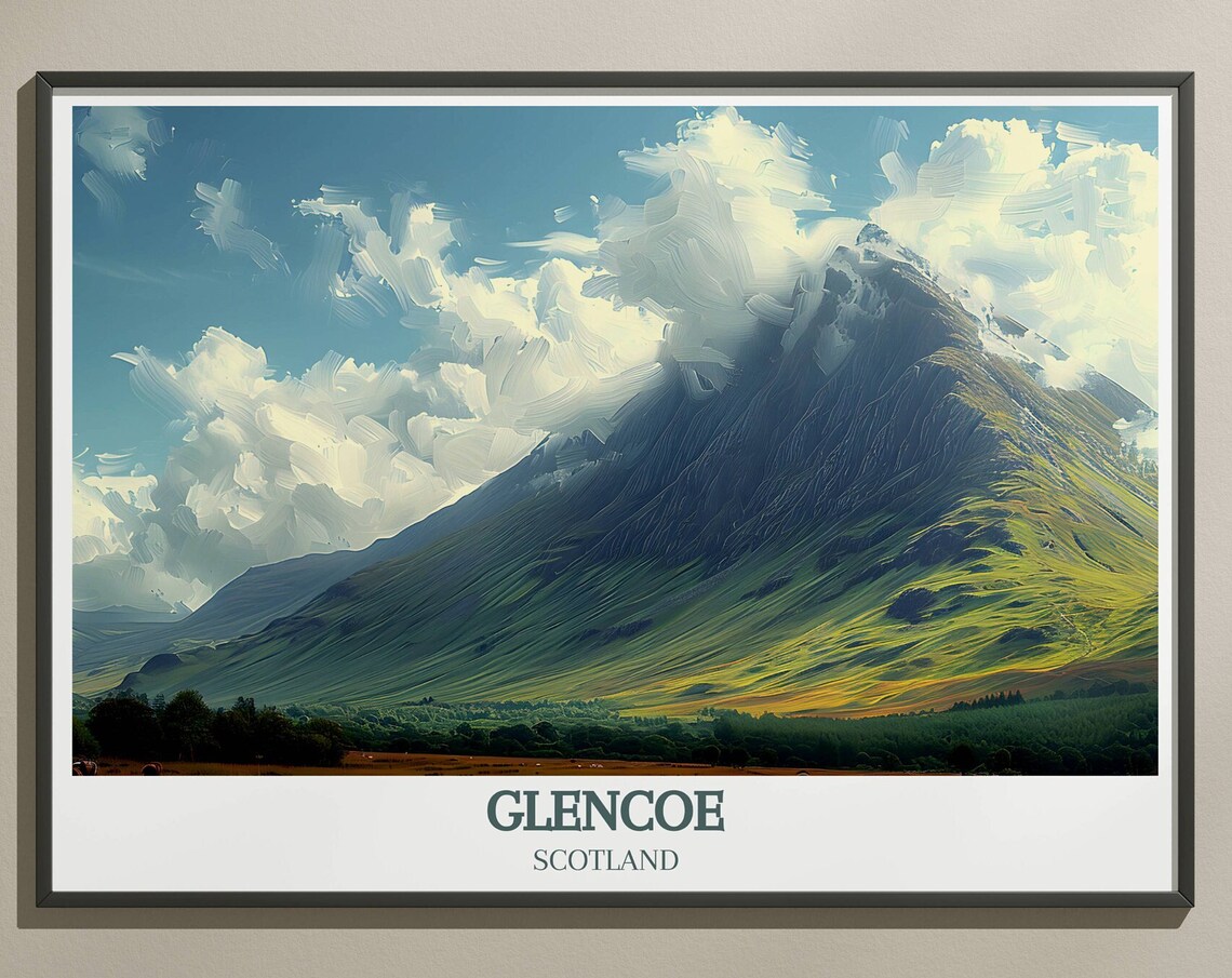 Glencoe Scotland Misty Mountain Peak Cloudscape Travel Poster