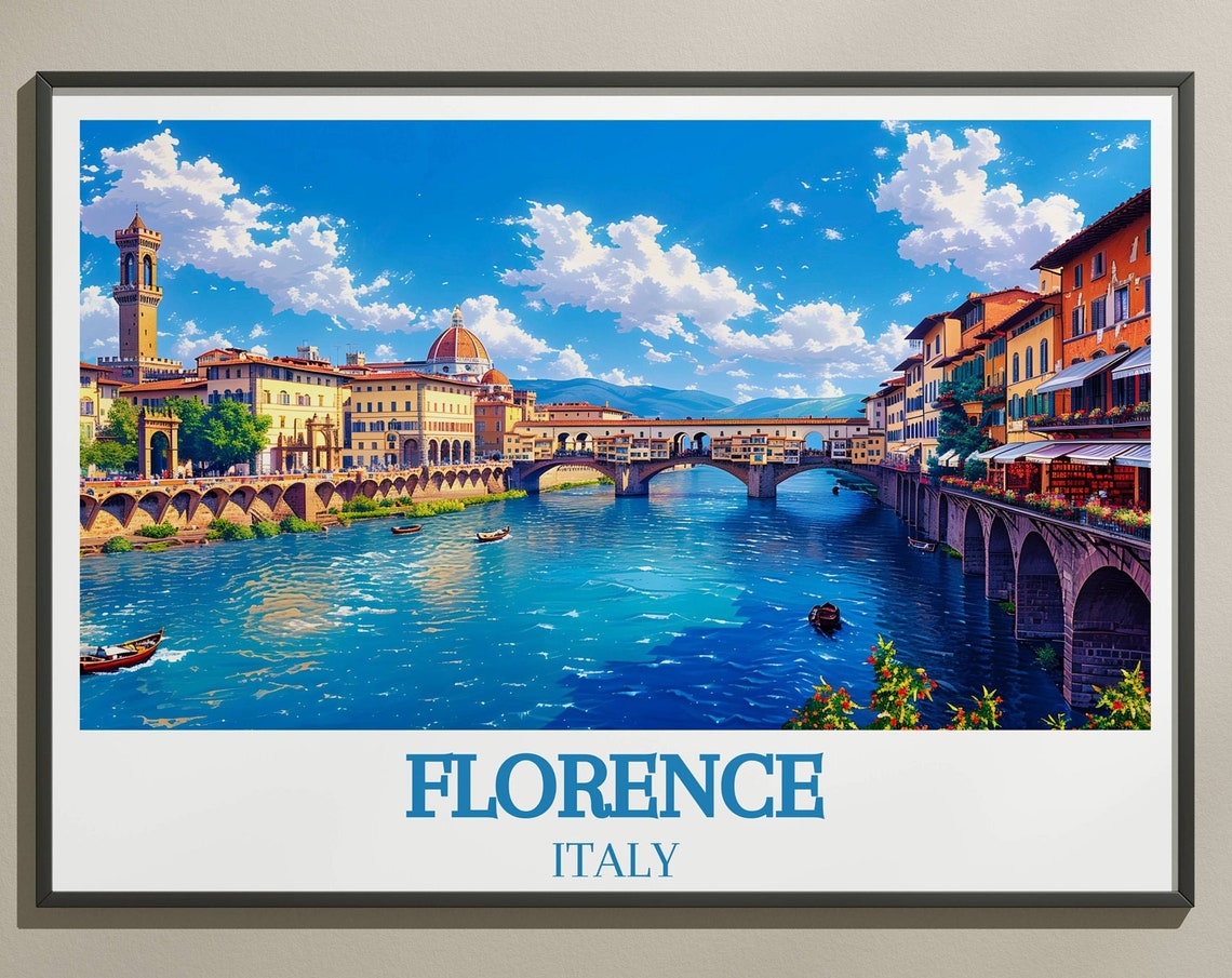 Florence Italy Ponte Vecchio Arno River Bridge Scene View Poster