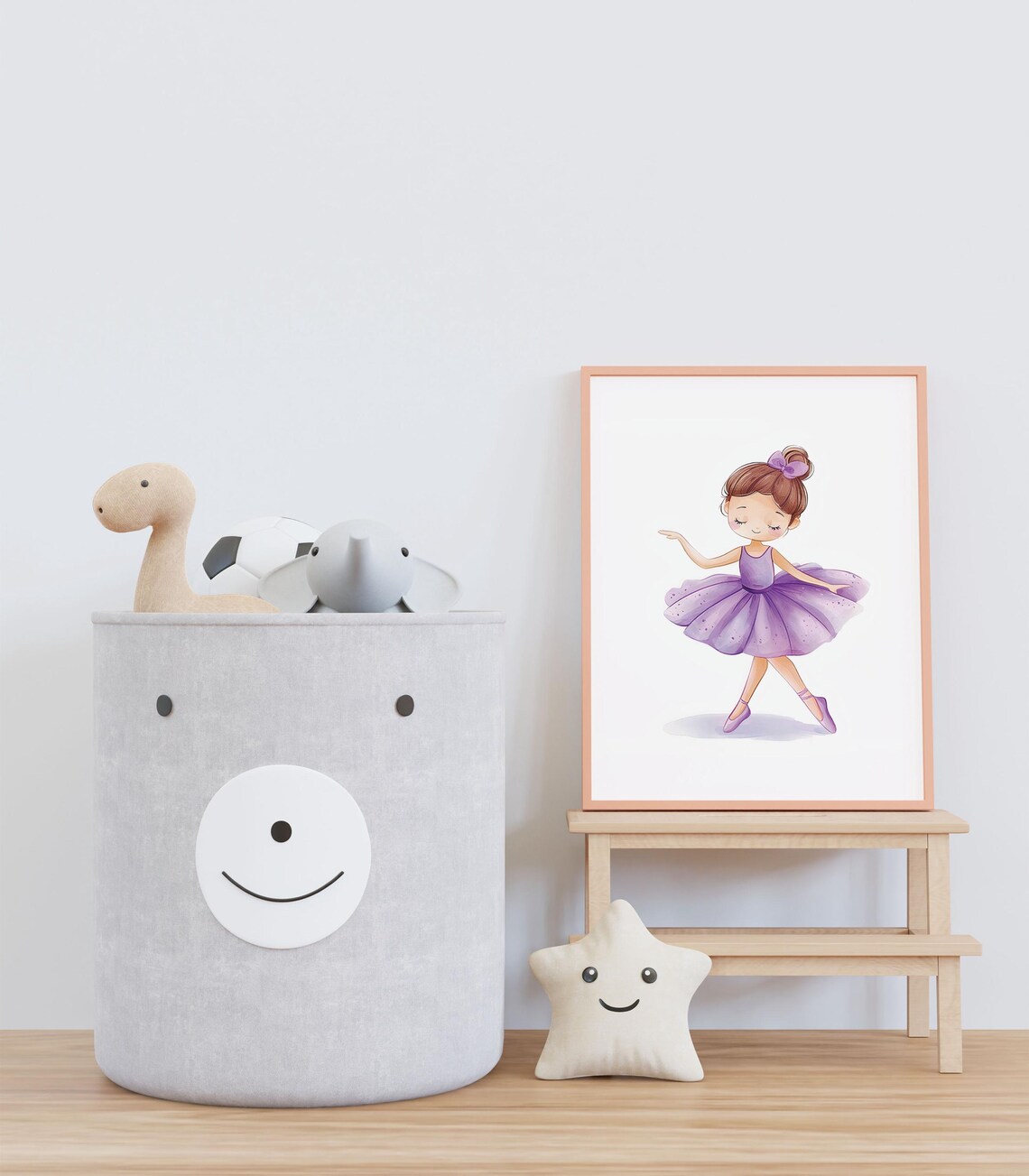Cute Ballerina Girl in a Purple Tutu Watercolor Nursery Poster - Image 3