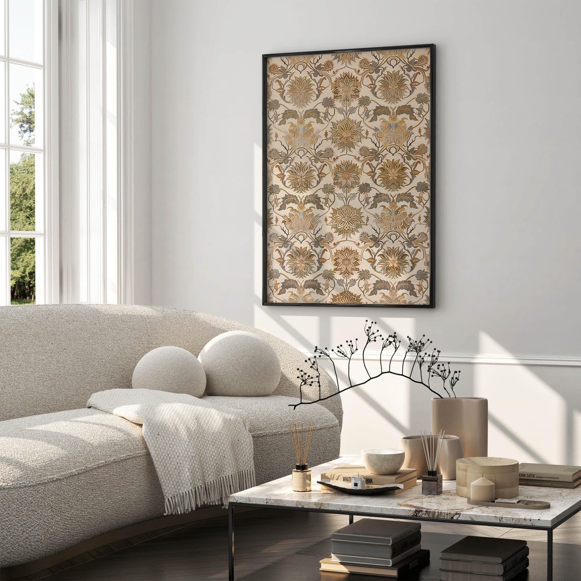 Sage and Olive Botanical Tapestry With Symmetrical Blooms Poster - Image 4