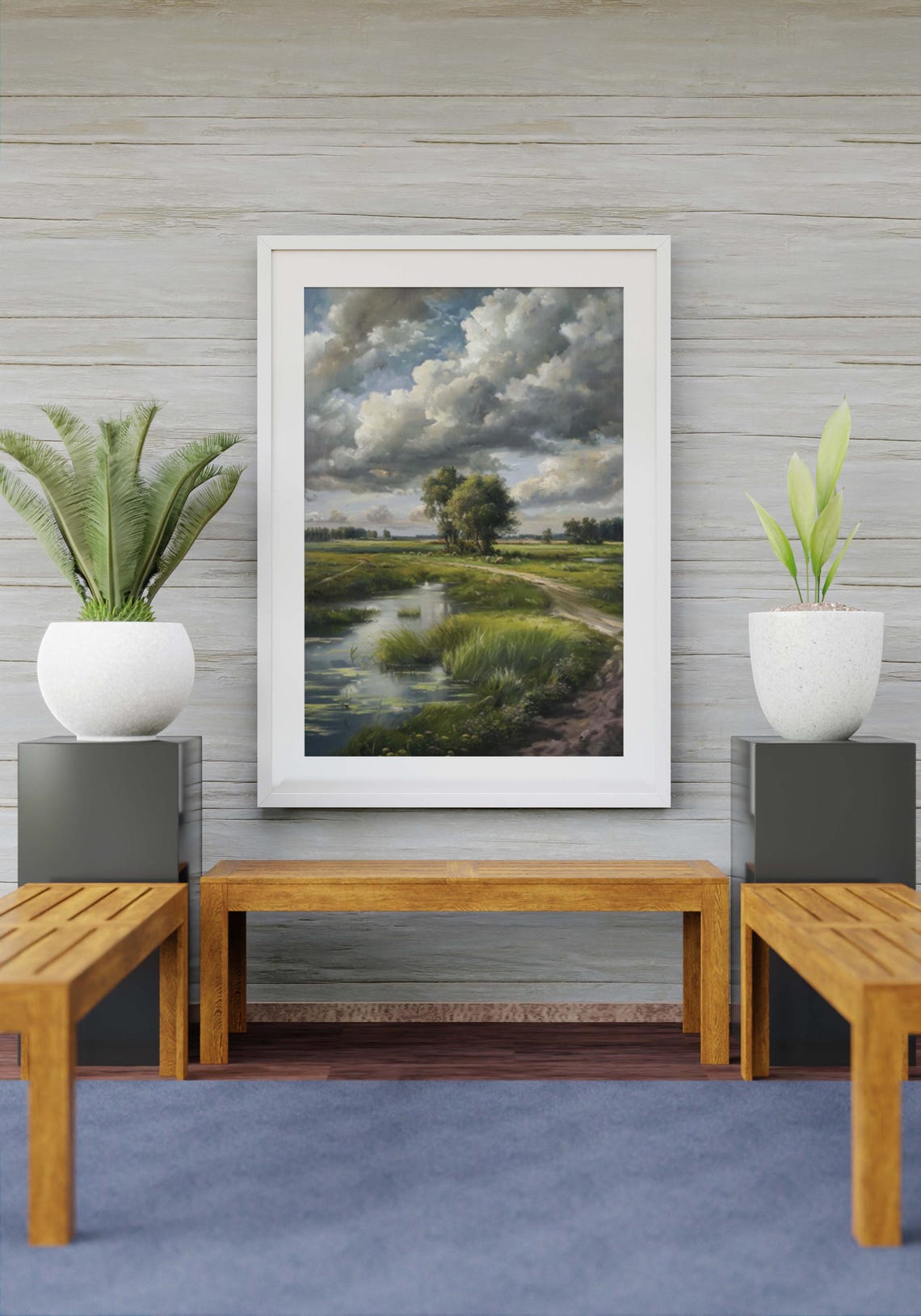 Winding Stream Through Meadow Under Dramatic Cloudscape Poster - Image 2
