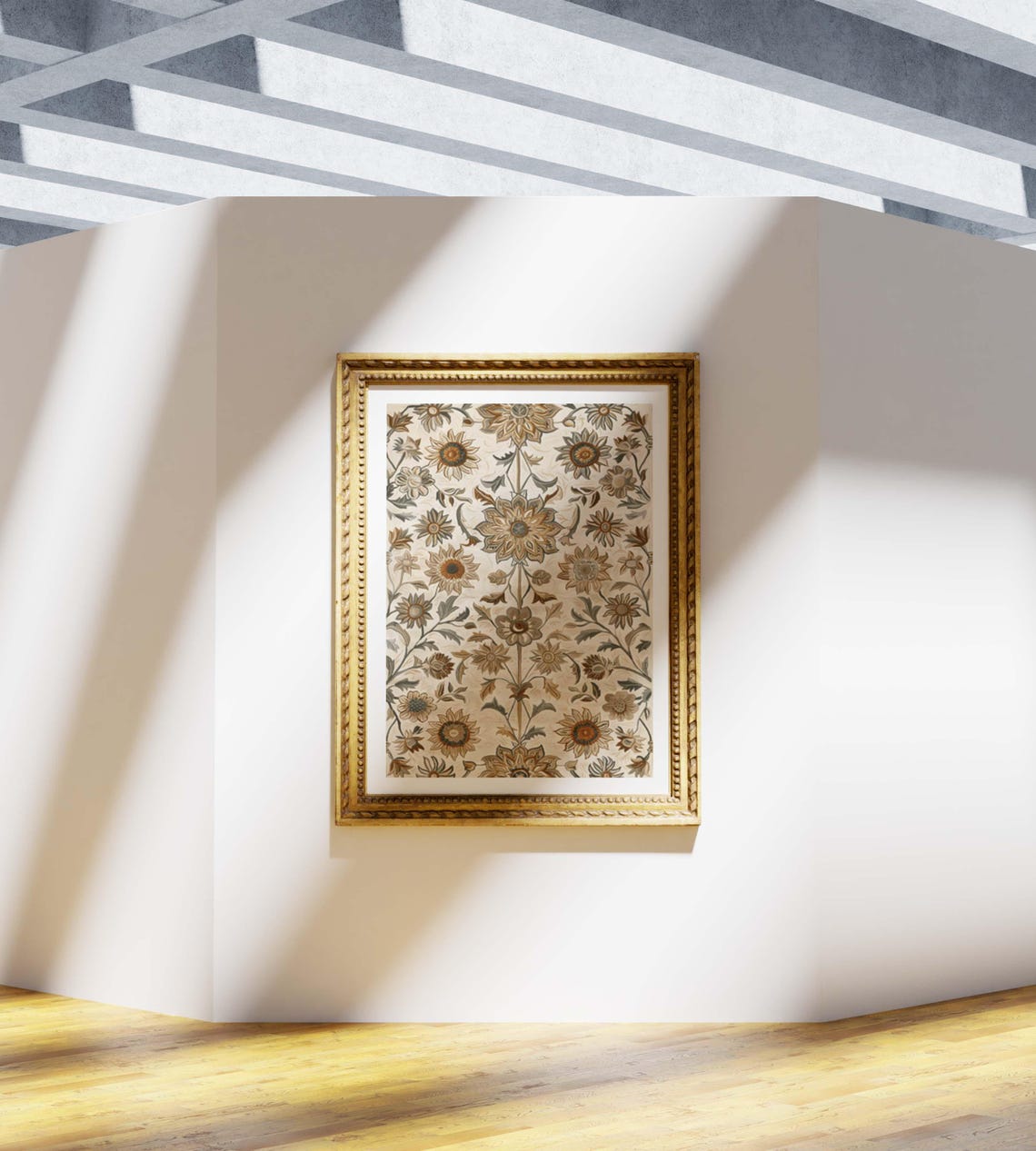 Golden Symmetrical Sunflower Tapestry in William Morris Style Poster - Image 3