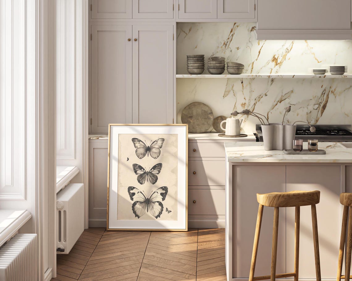 Three Vintage Butterflies Stacked Vertically on Aged Paper Poster - Image 6