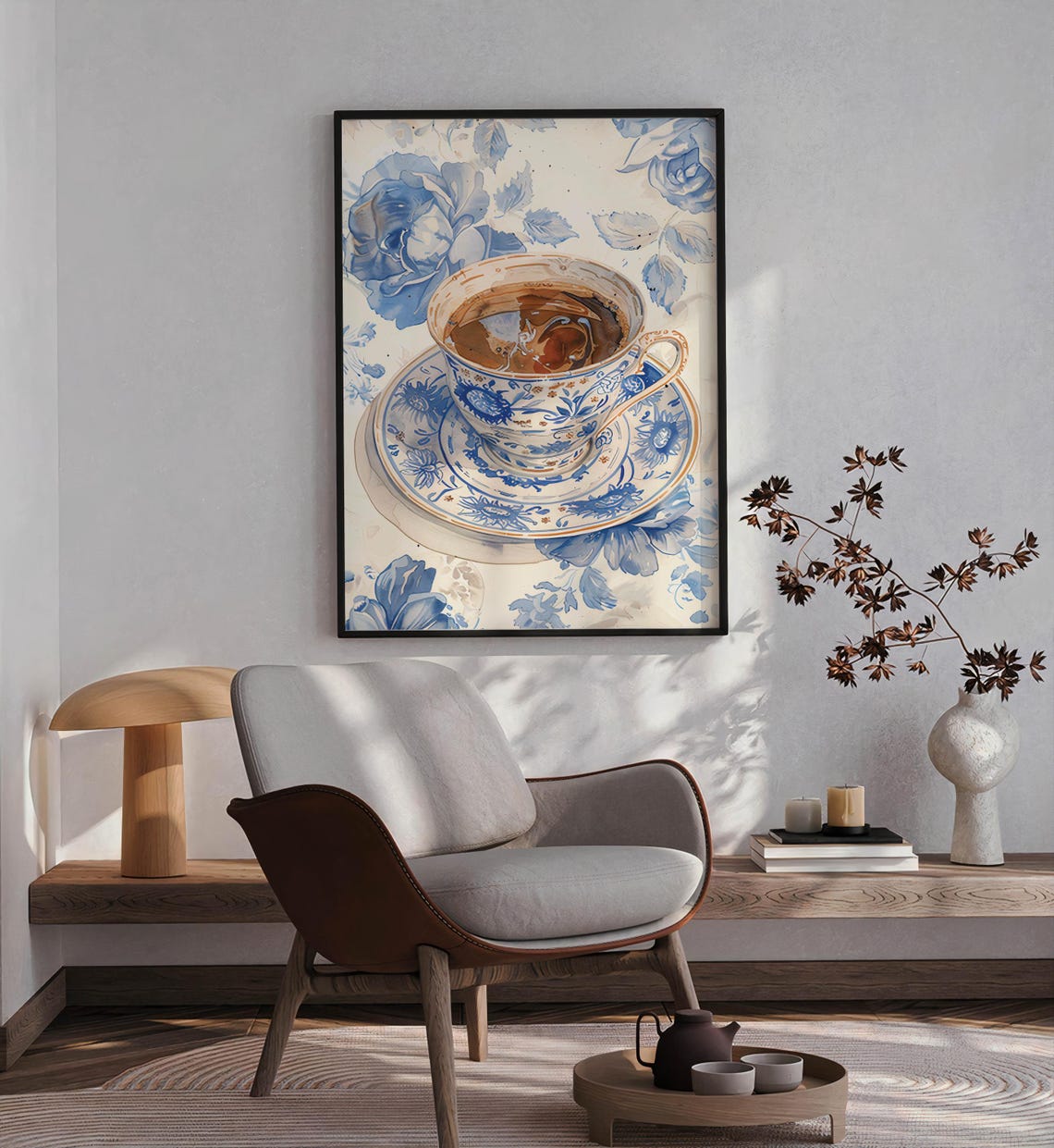Blue and White Porcelain Teacup with Coffee Vintage Still Life Poster - Image 5