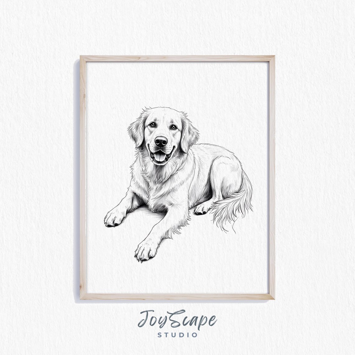 Golden Retriever Sketch Black And White Smiling Dog Portrait Poster