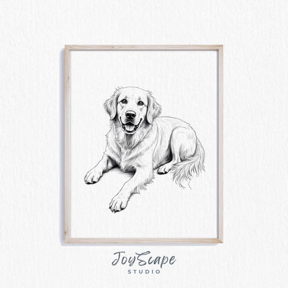 Golden Retriever Sketch Rustic Dog Wall Art Pet Lovers Decor Nursery Animal Illustration Print