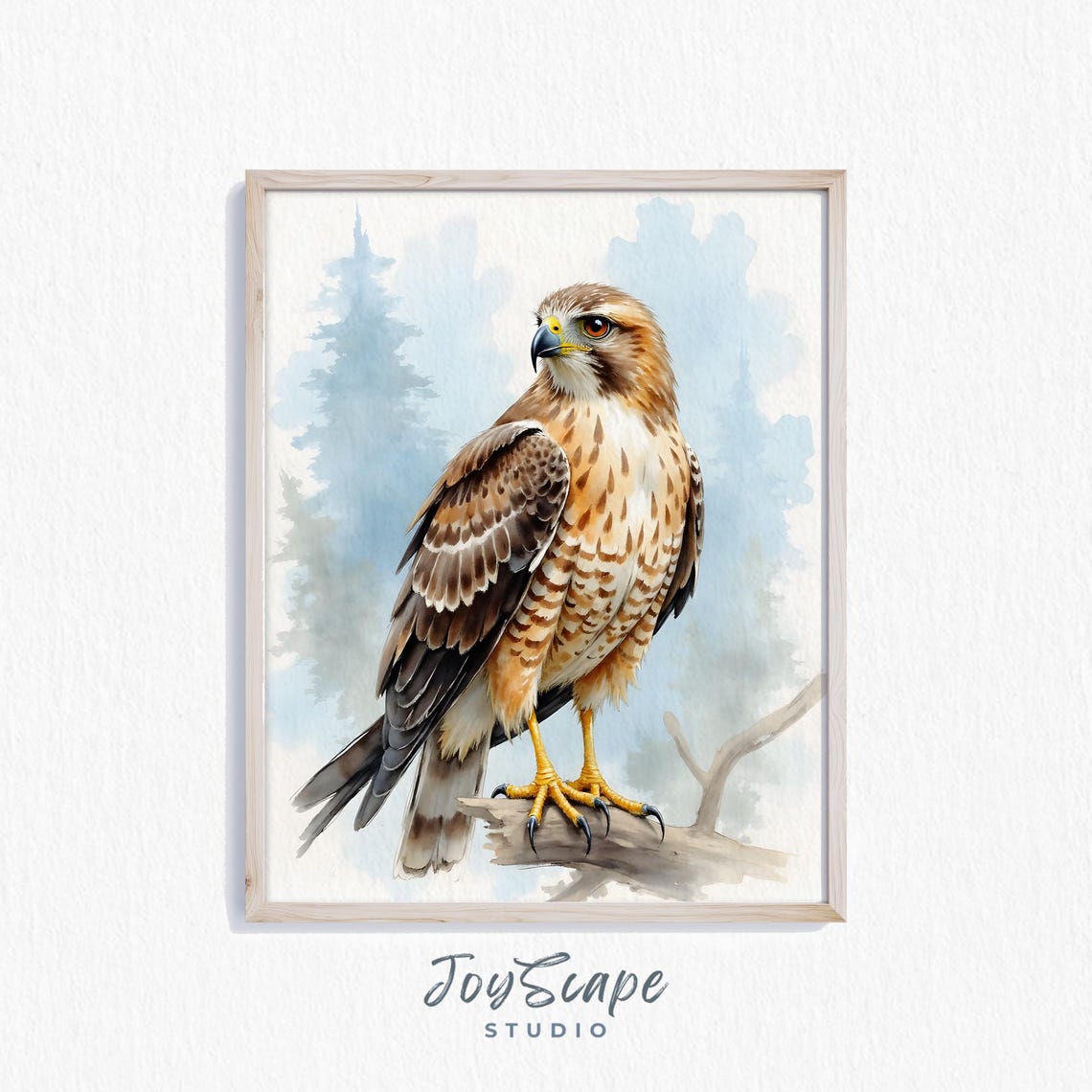Majestic Hawk Perched On A Branch Watercolor Wildlife Art Poster