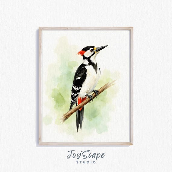 Woodpecker Wall Art Bird Painting Rustic Nature Decor Nursery Wildlife Forest Animal Print 278