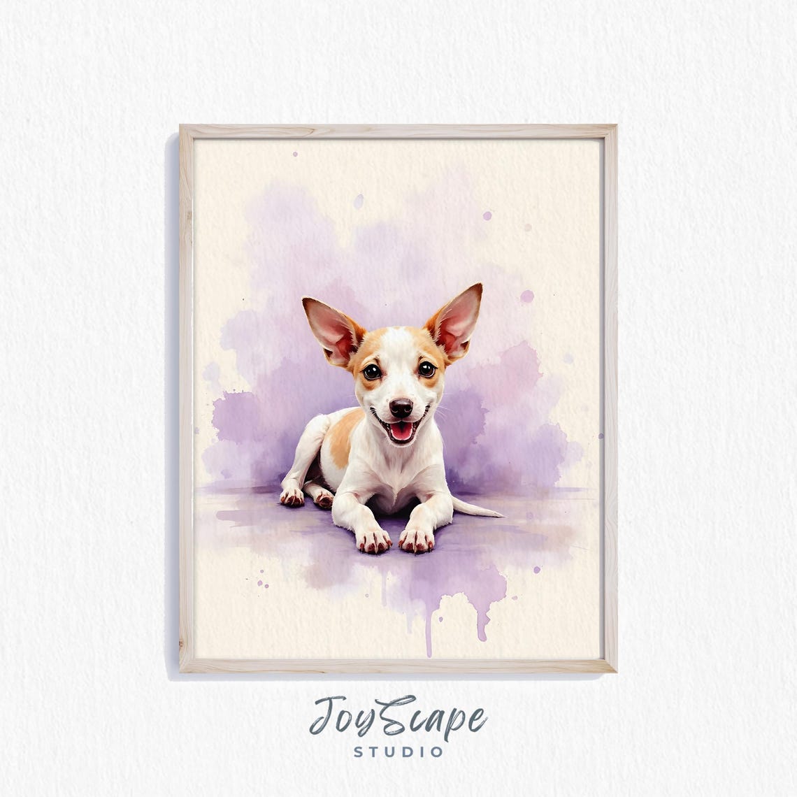 Happy Whippet Puppy Watercolor Lavender Background Pet Poster