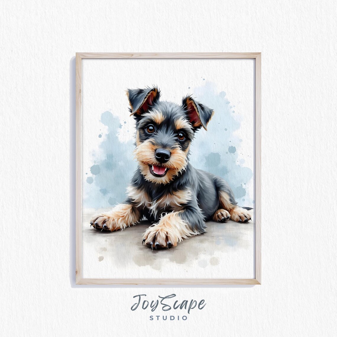 Cheerful Miniature Schnauzer Puppy Watercolor Dog Portrait Poster