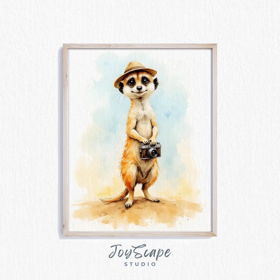Funny Meerkat Watercolor Nursery Wall Art Quirky Animal Illustration
