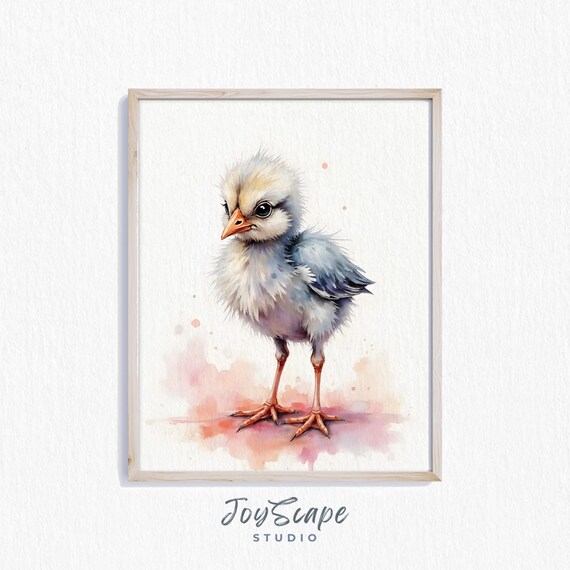 Baby Heron Chick Nursery Print Adorable Bird Art Watercolor Decor Animal Wall Room Painting 466