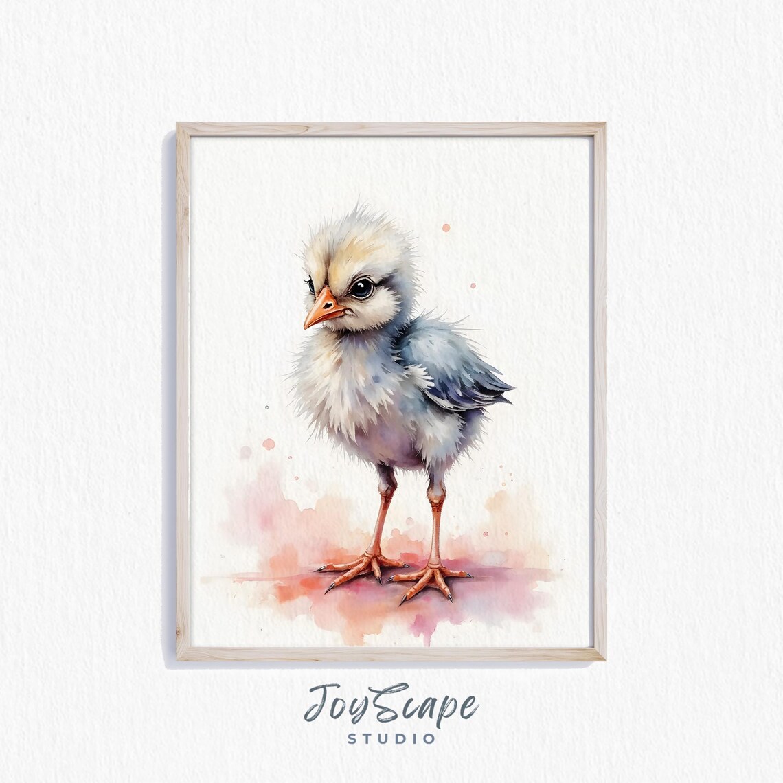 Baby Heron Chick Watercolor Nursery Poster Cute Fluffy Young Bird