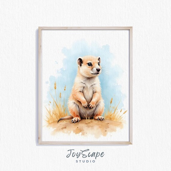 Baby Prairie Dog Pup Watercolor Nursery Wildlife Portrait Rustic Decor Poster