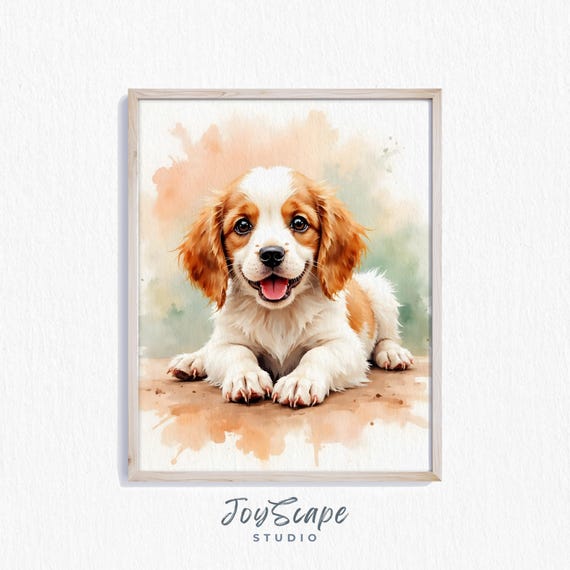 English Cocker Spaniel Puppy Rustic Pet Wall Art Cute Dog Portrait Print Adorable Nursery Decor Painting Artwork