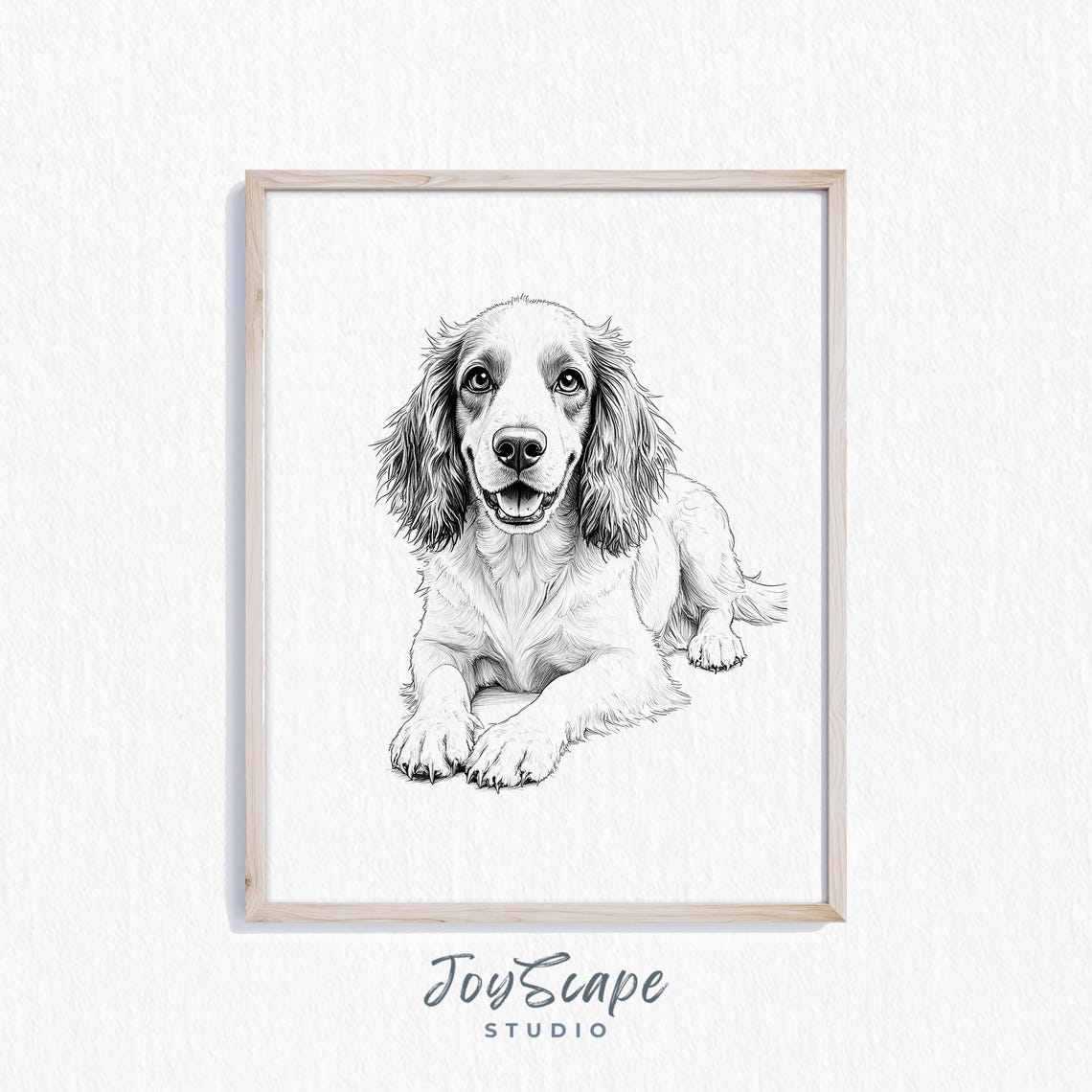 English Springer Spaniel Sketch Dog Art Rustic Pet Decor Nursery Canine Wall Black And White Print