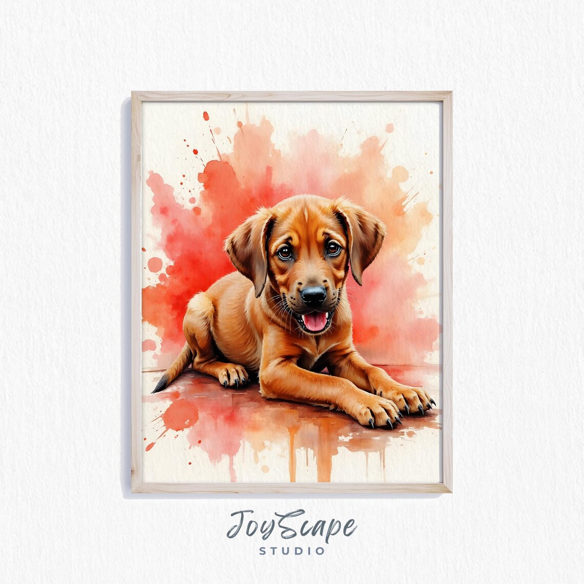 Reddish Brown Puppy Watercolor Splash Portrait Cute Dog Art Poster