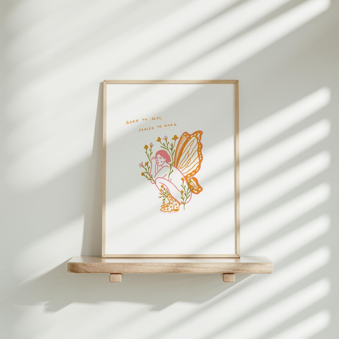 Born To Slay Forced To Work Funny Butterfly Girl Quote Poster