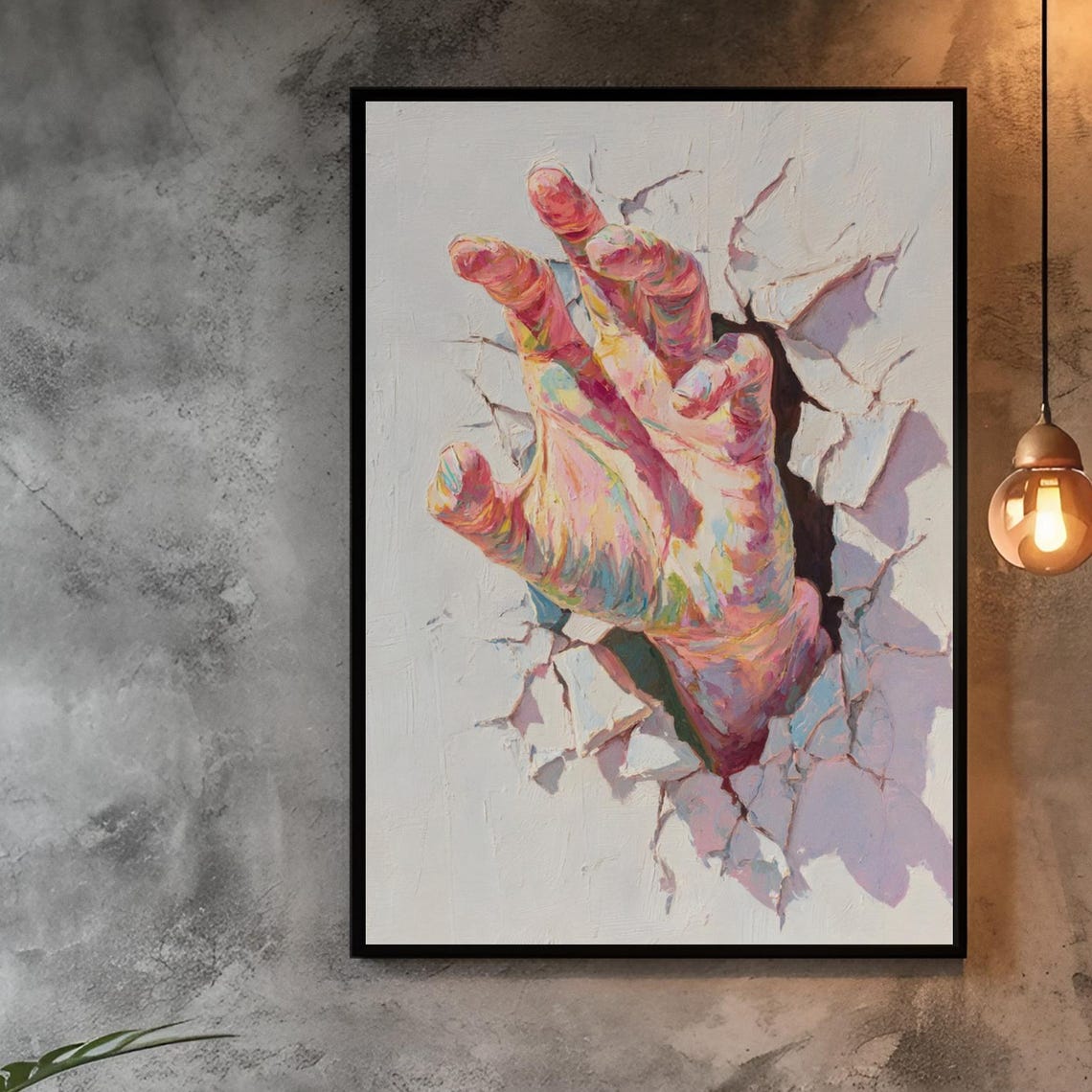 3d Hand Through Canvas Print Bold Abstract Art