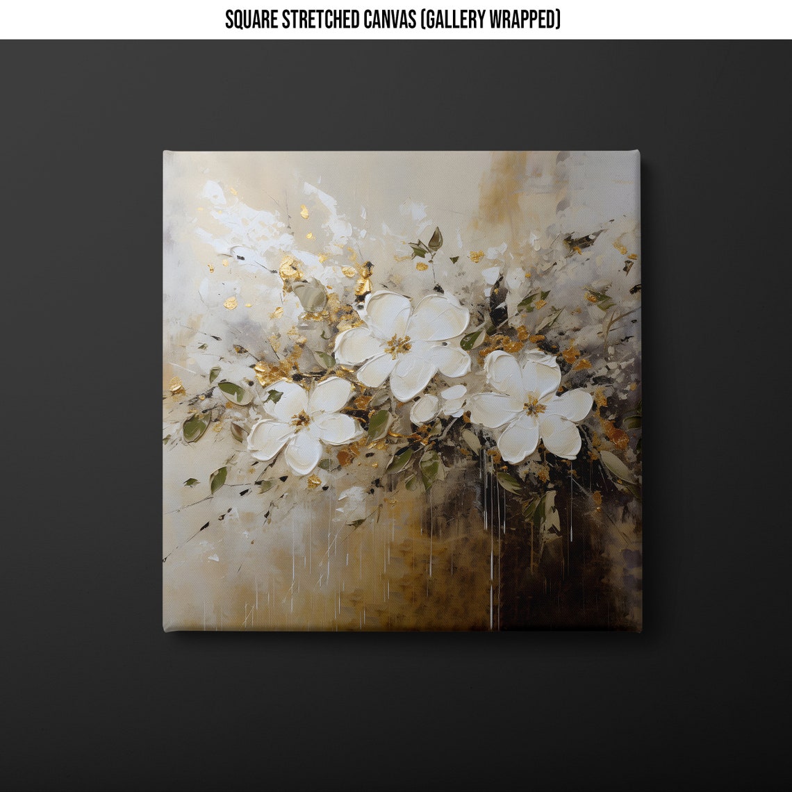 White Blossom Gold Leaf Cream Background Romantic Floral Wall Art - Image 3