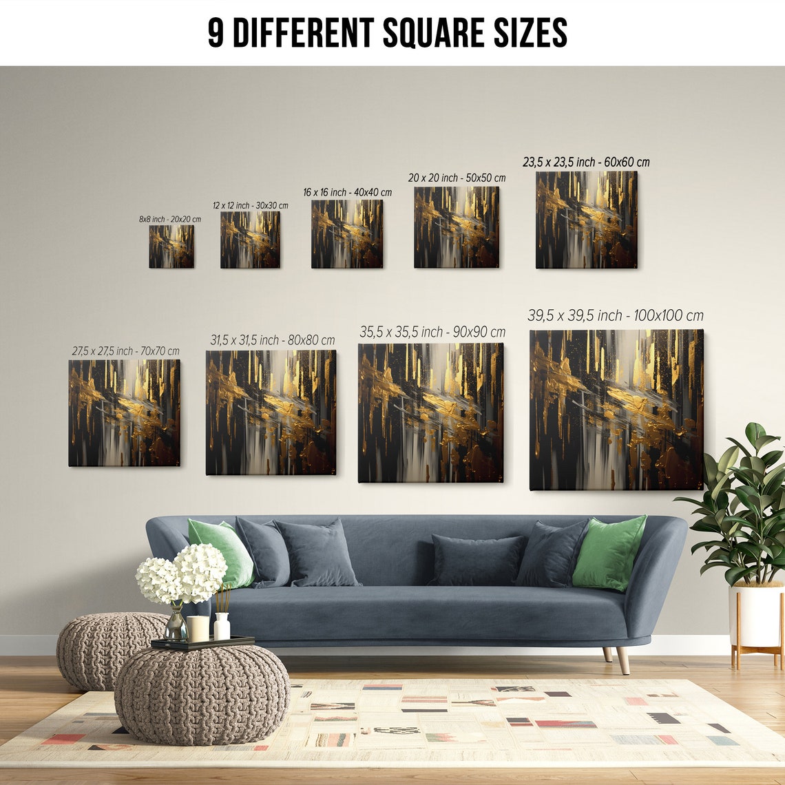 Black Gold Dynamic Brushstroke Modern Abstract Painting Wall Art - Image 2