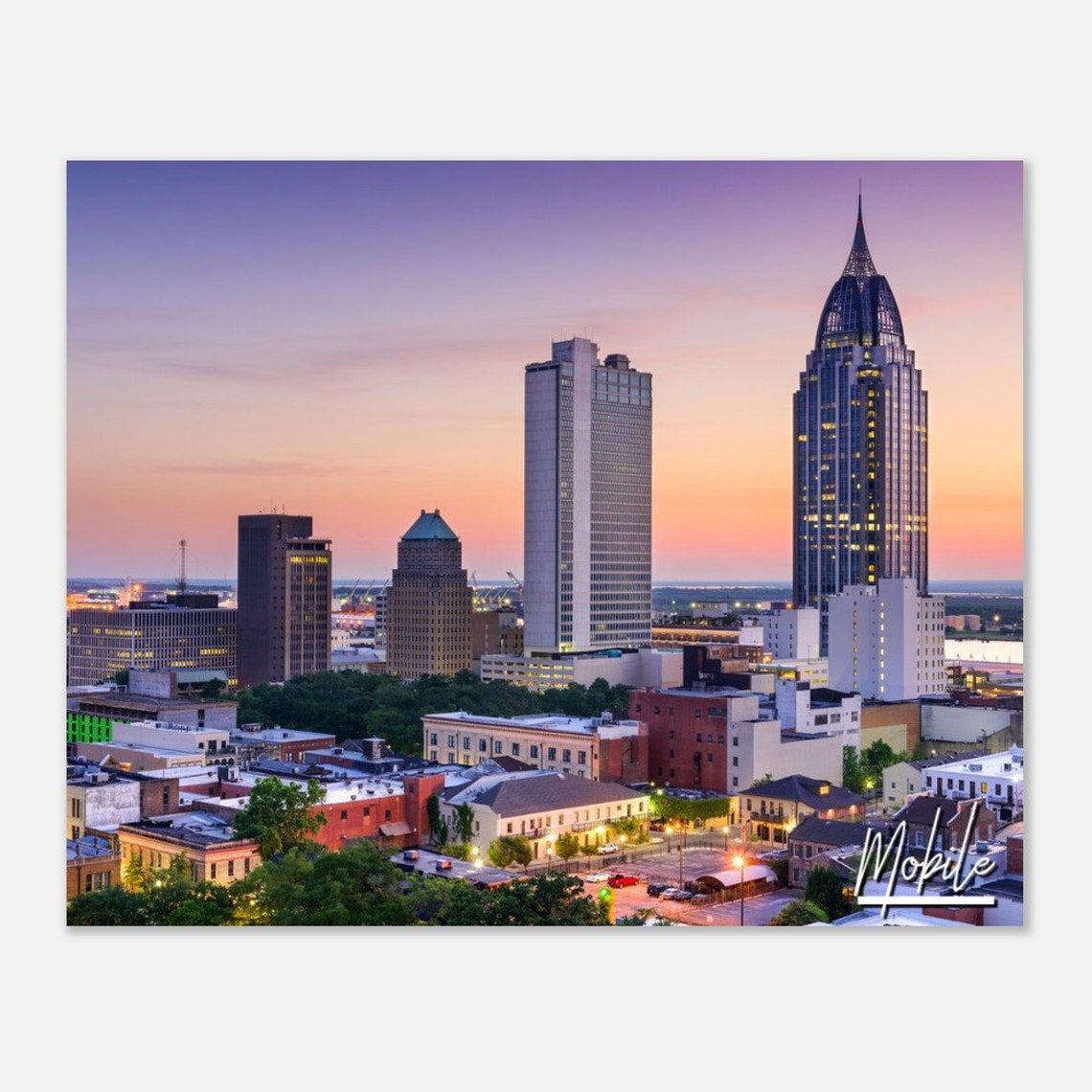 Mobile Alabama Sunset Skyline Poster Cityscape Travel Print